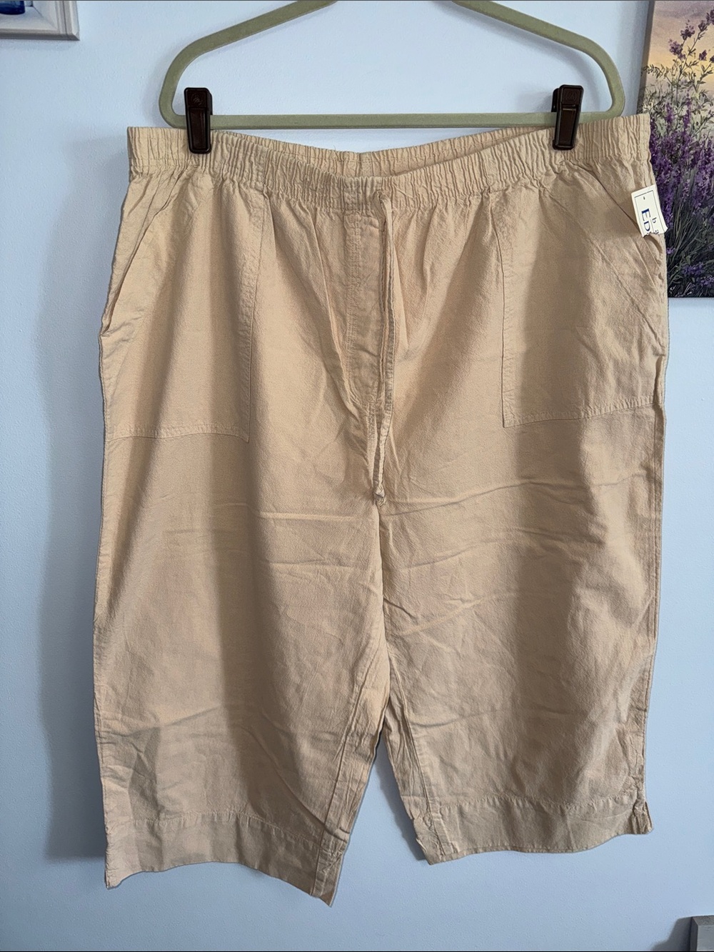 Casual Elastic-Waist Beige Capri